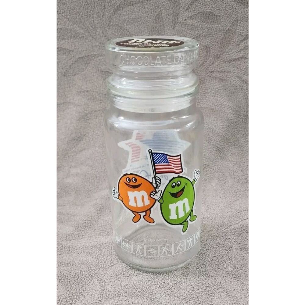 VINTAGE 1984 M&M's OLYMPIC Commemorative Glass Candy Jar Los Angeles XXIII